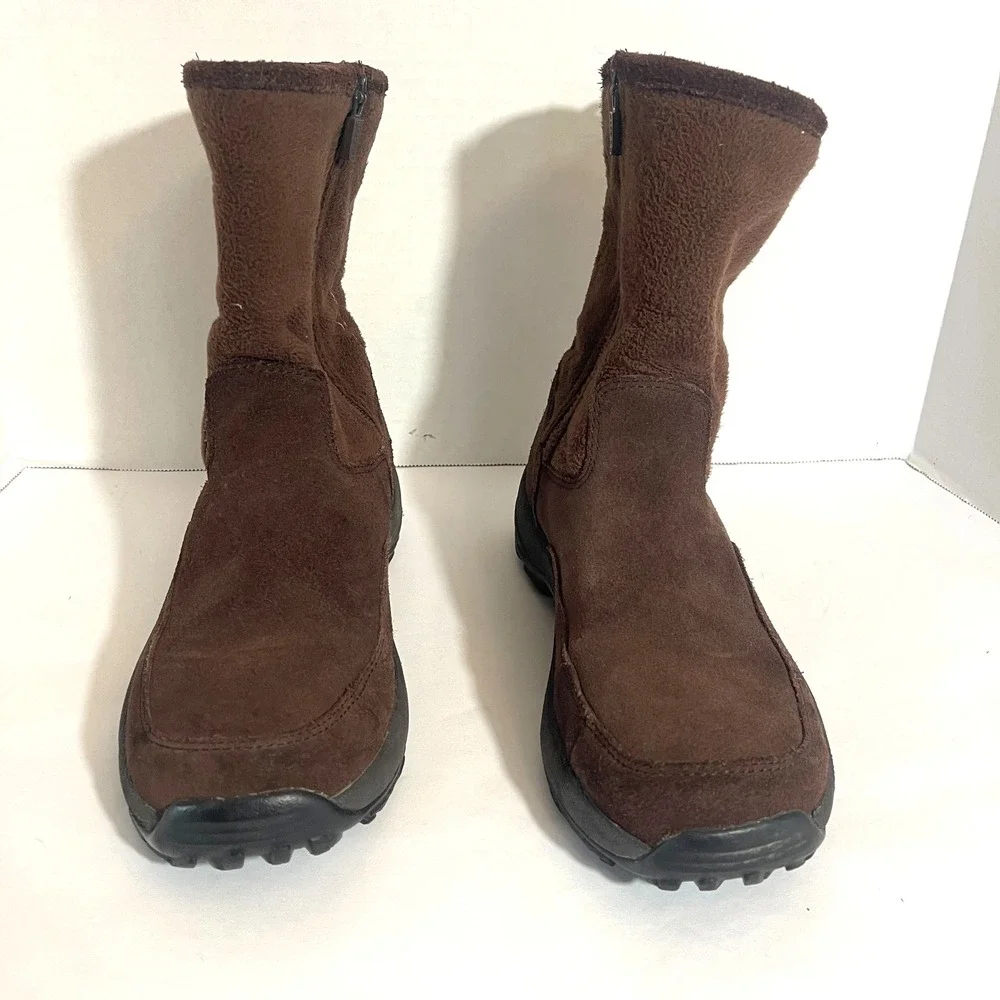 LL Bean Women's Brown Suede Fleece Lined Side Zipper Winter Boots‎ Size 7 Medium